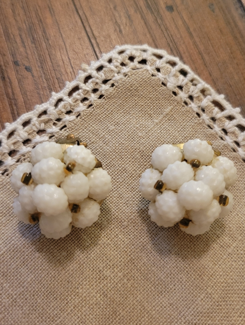 Vintage White Hong Kong Clip On Earrings